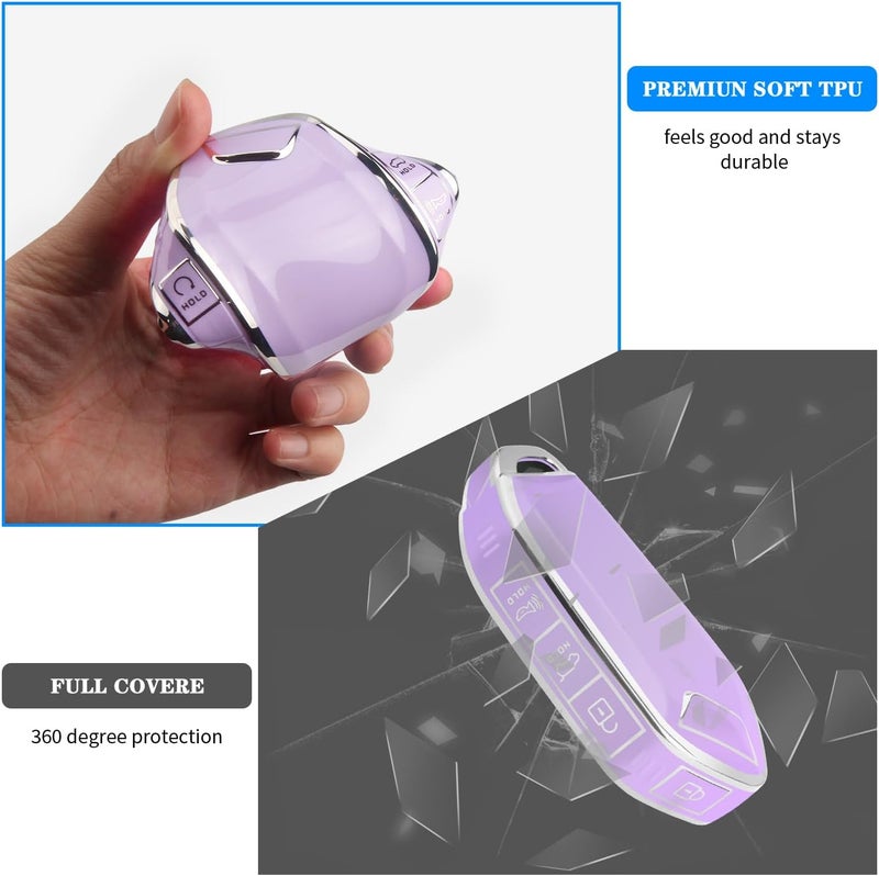 QBUC for Kia Key fob Cover,Soft TPU 360°Car Key Case Protector with Leather Keychain Compatible with Kia Telluride 2023/2024 5 Buttons Smart Key (Purple) - Image 5